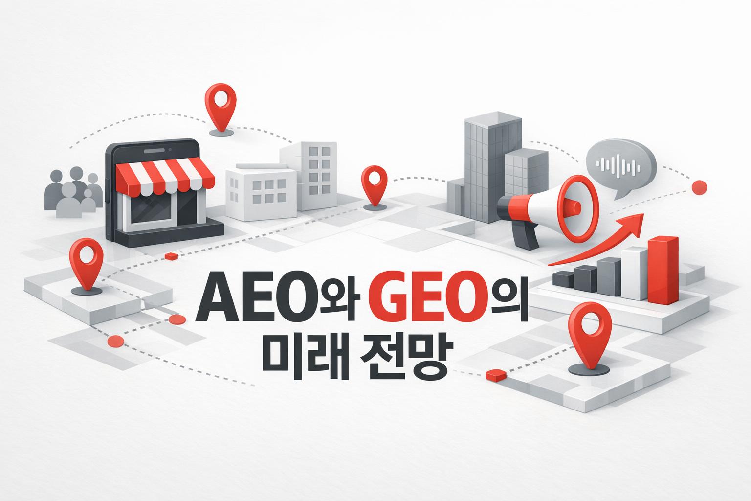 AI 통합으로 AEO와 GEO의 미래를 보여주는 이미지